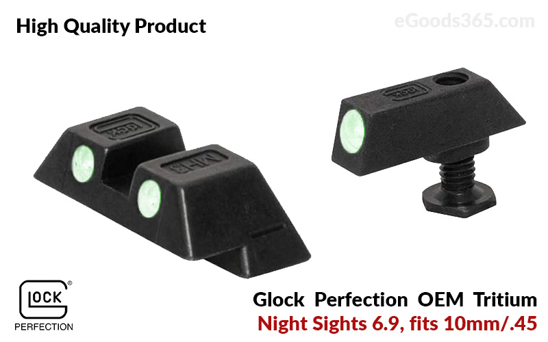 Glock OEM Night Sights, 6.9mm, Fits Glock 10mm Models 20,21,29,30,36,37, Green Dot, Steel 39929