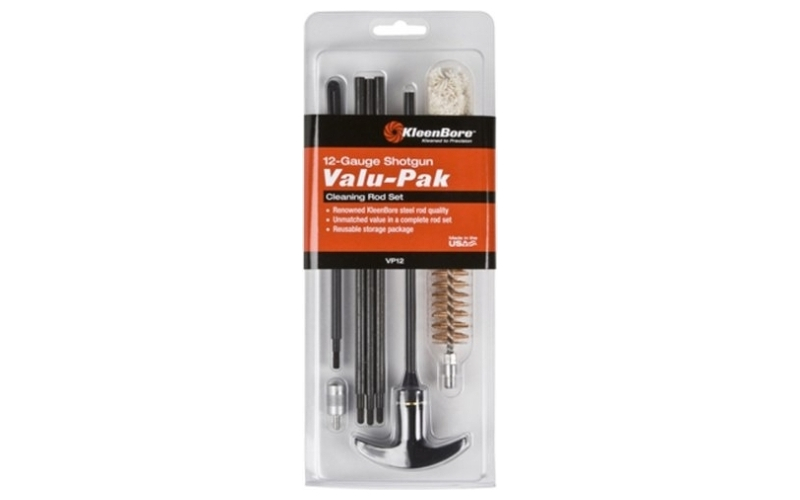 Kleen-Bore Valu-Pak, Cleaning Kit, KleenBore Rigid Rods, Rod Extension/Adapter, Cotton Mop, Phosphor Bronze Brush, 12 Gauge VP12