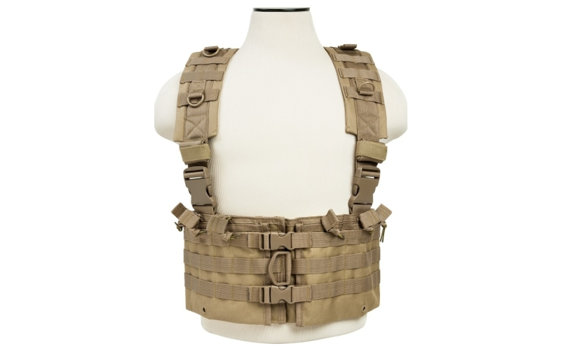 NcSTAR AR Chest Rig, Nylon, Tan, Fully Adjustable, PALS/ MOLLE Webbing, Includes 6 Double AR Magazine pouches CVARCR2922T