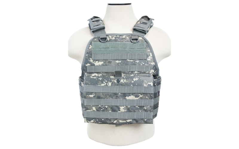 NCSTAR Plate Carrier Vest, Nylon, Digital Camo, Size Medium-2XL, Fully Adjustable, Gray PALS/ MOLLE Webbing, Compatible with 10" x 12" Hard Plates CVPCV2924D