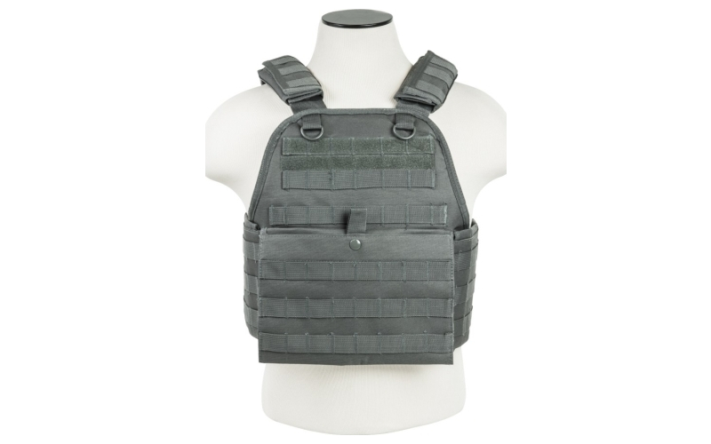 NCSTAR Plate Carrier Vest, Nylon, Gray, Size Medium-2XL, Fully Adjustable, PALS/ MOLLE Webbing, Compatible with 10" x 12" Hard Plates CVPCV2924U