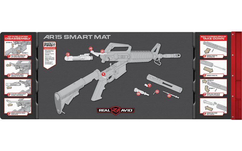 Real Avid Mat, Smart AR15 Cleaning Mat, Parts Keeper Tray, Magnetic Compartment, Oil/Solvent Resistant Coating, 43" X 16" AVAR15SM
