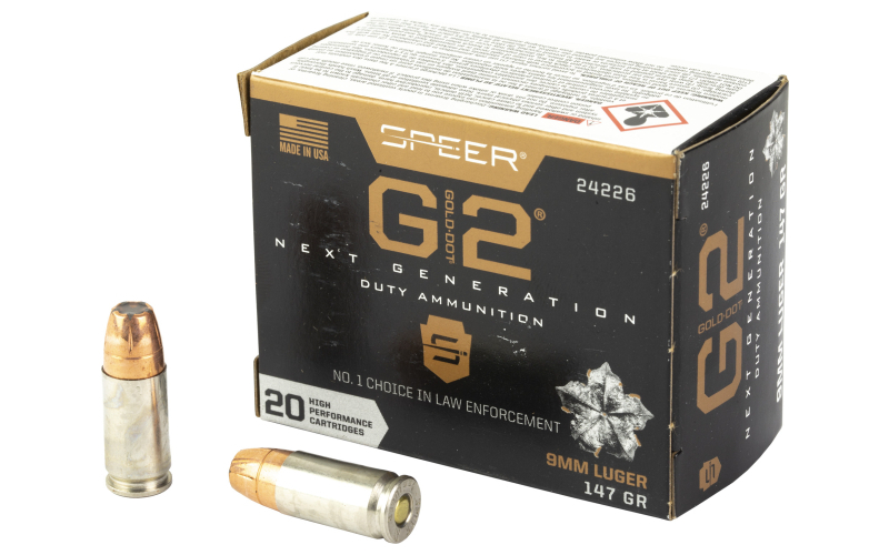 Speer Ammunition Gold Dot G2, 9MM, 147 Grain, Gold Dot Hollow Point, 20 Round Box 24226