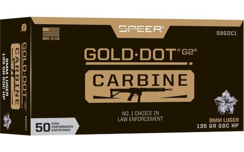 Speer Ammunition Speer Gold Dot Carbine, 9MM, 135 Grain, Gold Dot Hollow Point, 50 Round Box 59GDC1