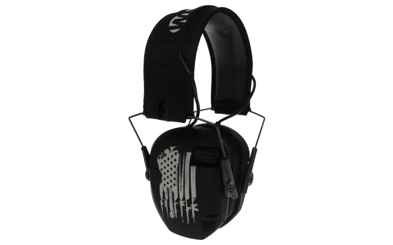 Walker's Razor, Freedom Slim Electronic Earmuff, US Flag Logo, Two Hi-Gain Omnidirectional Microphones, Low Noise/Frequency Tuned for Natural Sound Clarity, Hi-Def Sound Output w/ Audio Input Jack GWP-RSEMFS-FLG
