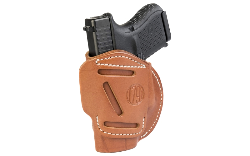 1791 Gunleather 4 Way Holster, Leather Belt Holster, Right Hand, Classic Brown, Fits Glock 26 27 33 & S&W MP9/Shield, Size 3 4WH-3-CBR-R