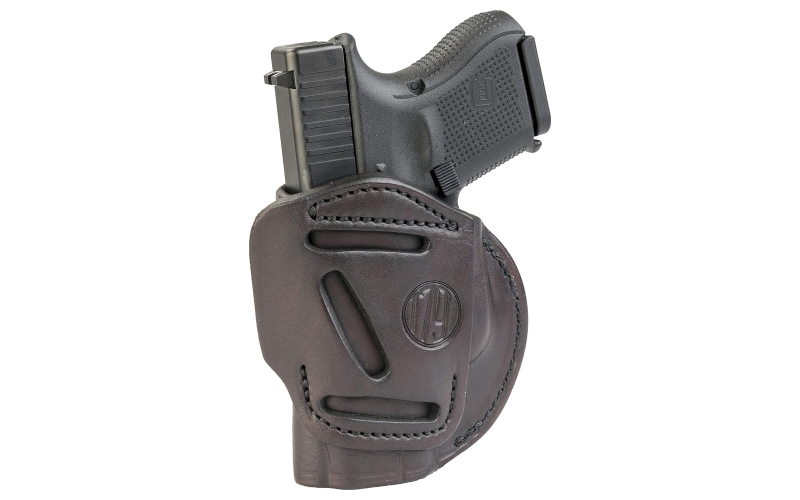 1791 Gunleather 4 Way Holster, Leather Belt Holster, Right Hand, Signature Brown, Fits Glock 26 27 33 & S&W MP9/Shield, Size 3 4WH-3-SBR-R