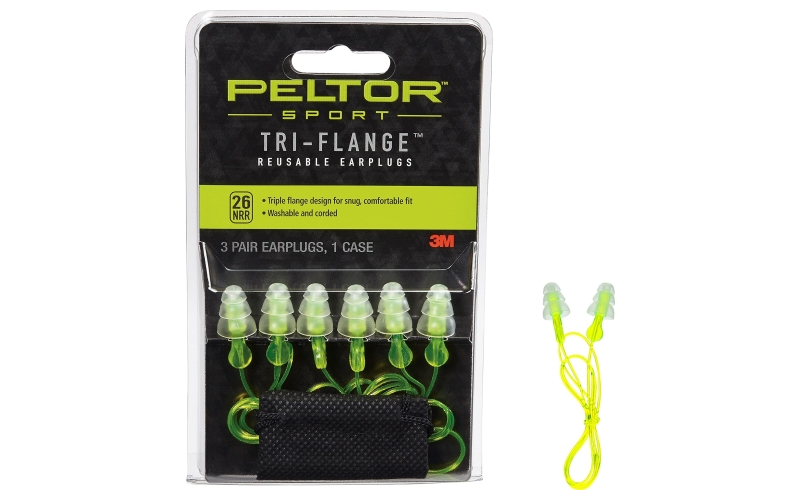 3M/Peltor Tri-Flange Ear Plug, Reusable, Hearing Protection With Cord, 3 Pack, Yellow 97317-10C