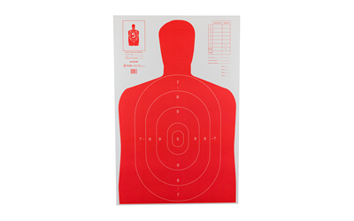 Action Target B-27E High Visibility Target, Fluorescent Red, Silhouette Cut Off Below Ring 7, 23"x36", 100 Per Box B-27E-RD-100