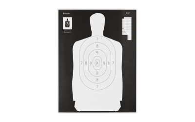Action Target B-34R Reverse Qualification Target, 25 Yard Reduction Of B-27, Ivory Police Silhouette With Black Background, 17.5"x23", 100 Per Box B-34R-100