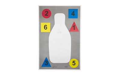Action Target DT-ANTQ-A Anatomy And Command Training Multi Purpose Target, FBI-Q Target, Vital Anatomy And Shapes, Black/Red/Blue/Yellow, 23"x35", 100 Per Box DT-ANTQ-A-100