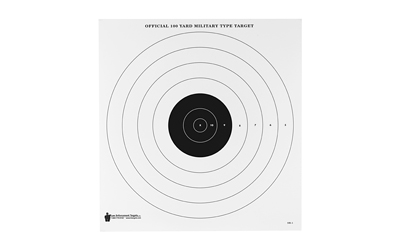 Action Target SR-1, 100-Yard Military Bulls-Eye Target, Heavy Tagboard Paper, Black, 21"x21", 100 Per Box SR-1-100