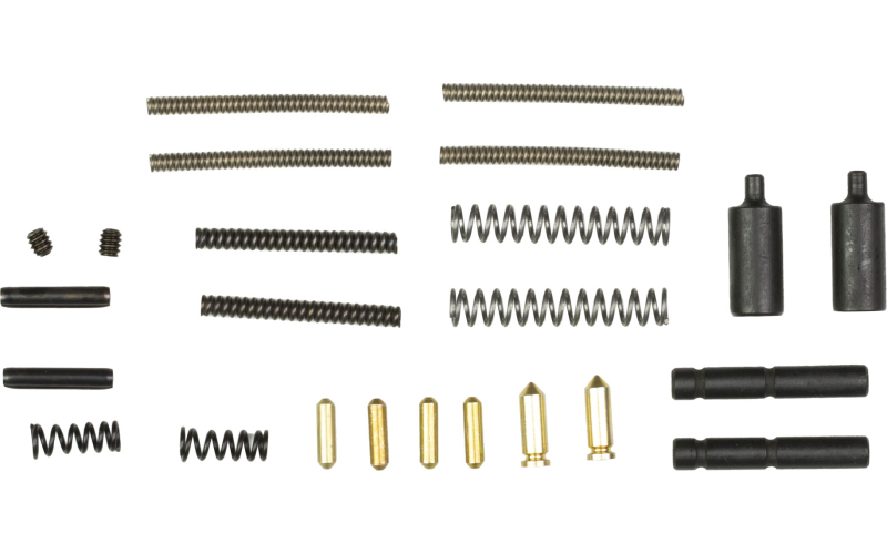 Aero Precision Fix it Kit, Includes Takedown Pin Detent (4), Takedown Pin Spring (4), Bolt Catch Roll Pin (2), Trigger/Hammer Pin (2), Safety Selector Spring (2), Safety Selector Detent (2), Buffer Retainer (2), Buffer Retainer Spring (2), Disconnector Spring (2), and 4-40 Set Screw (for Threaded Takedown Pin Detent Hole) (2) APRH101627
