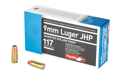 Aguila Ammunition Pistol, 9MM, 117Gr, Jacketed Hollow Point, 50 Round Box 1E092112
