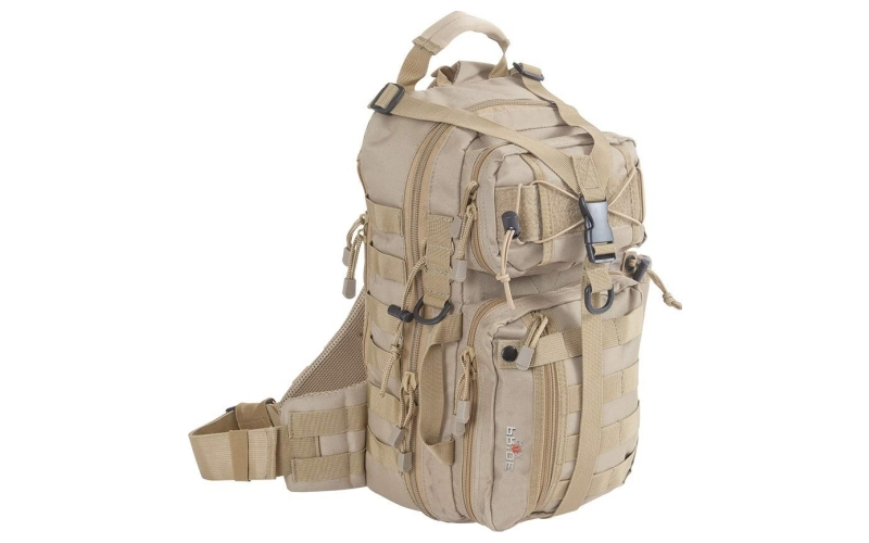 Allen Company Lite Force Tactical Sling Pack, Tan Endura Fabric, Sling Design, Padded Adjustable Single Shoulder Strap, Conceal Carry Compatible, Large Main Compression Strap, Water Bottle and Sunglasses Pockets, Hydration Compatible, 18"x9.75"x7.5", 1200 Cubic Inches 10855