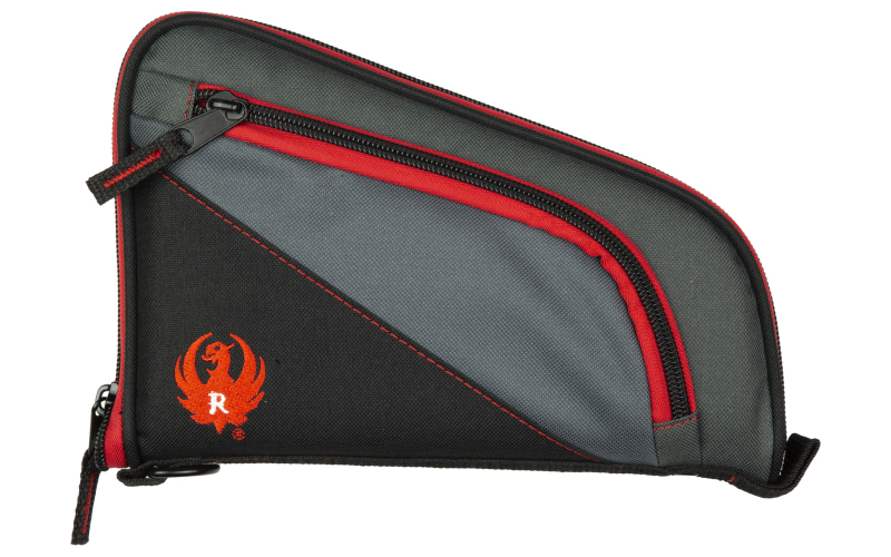 Allen Company Tuscan Ruger Branded, Pistol Case, 10" Long, Nylon Construction, Matte Finish, Black and Gray with Red Accents 27401