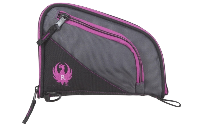 Allen Company Tuscan Ruger Branded, Pistol Case, 8" Long, Nylon Construction, Matte Finish, Gray and Black with Pink Accents 27409