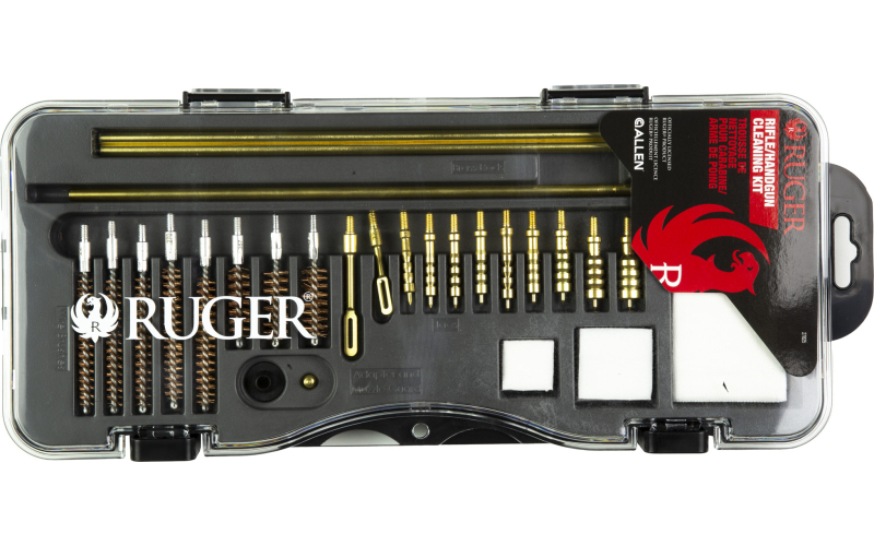 Allen Ruger Rifle and Handgun Cleaning Kit, 26 Piece, For 9MM-45ACP Handguns and .22-7MM Rifles, Molded Case 27825