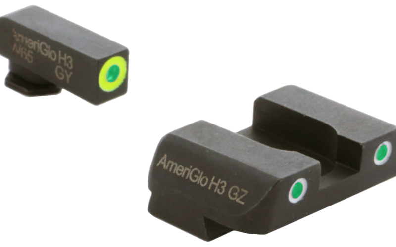 AmeriGlo Glock Pro-Glo Combination Set, Sights, Fits Glock Gen 1-4 9mm/.40/.380, Gen 5 10mm/.45  (Glock 17,19,22,23,24,26,27,33,34,35,37,38,39) Green Tritium Lamp with Lumin. Green Outline Front, Green Tritium with White Outline Rear. GL-243