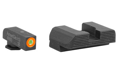 AmeriGlo Protector, Night Sight Set, For Glock 42/43/43X/48, Front/Rear, Green Tritium Orange Outline Front, Black Serrated Rear GL-436