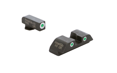 AmeriGlo Classic Sight Set, 3-Dot, Night Sight, For Glock Gen 5 9/40, Green Front with White Outline, Green with White Outline Rear, Matte Finish, Black GL-5113
