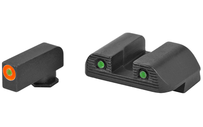 AmeriGlo Trooper, Sight, Fits Glock 42 and 43, Green Tritium with Orange Outline Front, Green Tritium Black Serrated Rear GL-823