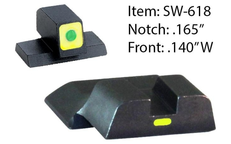 Ameriglo cap tritium night sights for s&w m&p shield / front tritium - green / front outline - lumigreen / style - cap / rear paint bar - lumigreen