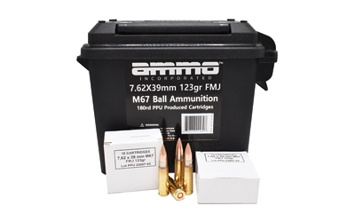 Ammo Inc M67 Ball Ammunition, 7.62X39, 123 Grain, Lead Core, Full Metal Jacket, 180 Round Box 762x39123FMJ-B180