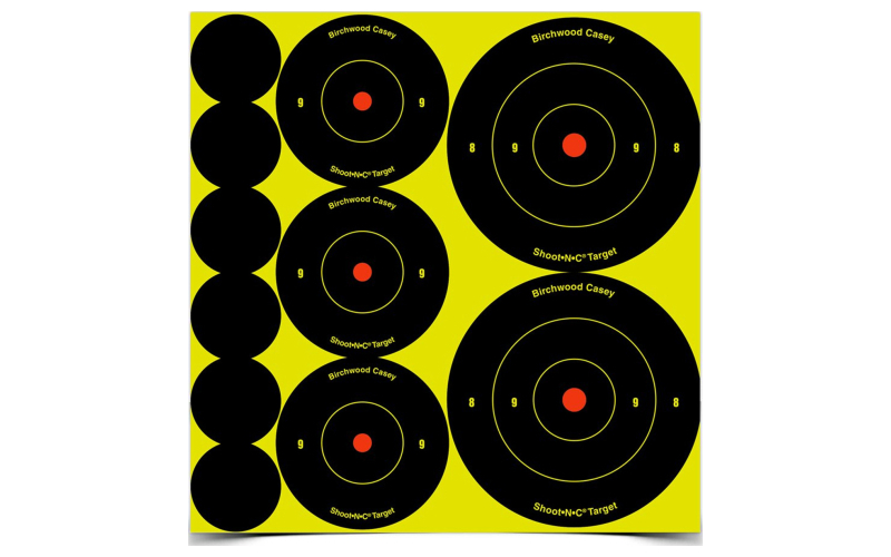 Birchwood Casey Shoot-N-C Target, Round Bullseye, Assortment Kit,72-1", 36-2", and 24-3" Targets BC-34608
