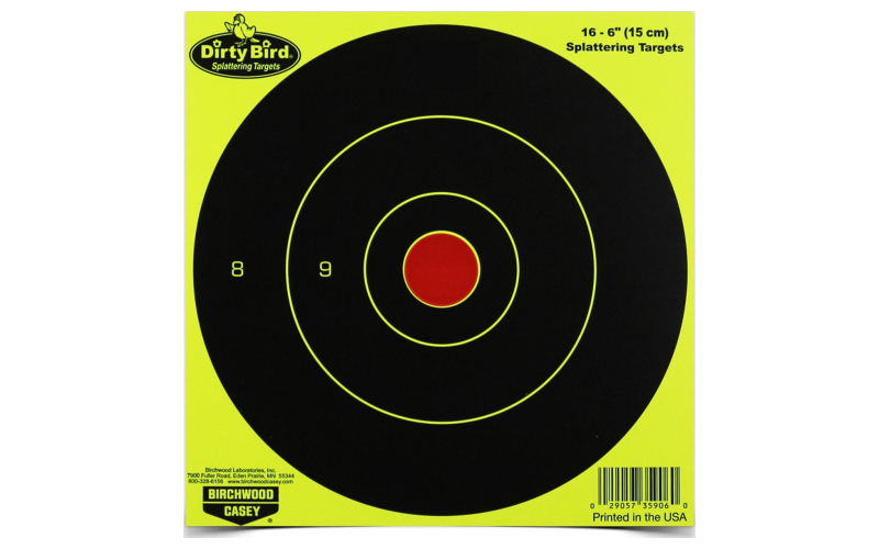 Birchwood Casey Dirty Bird Target, Round Bullseye, 6", 16 Targets, Yellow BC-35906