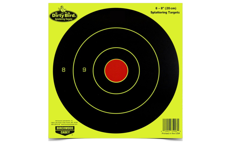 Birchwood Casey Dirty Bird Target, Bullseye, 8", 8 Targets, Yellow BC-35908