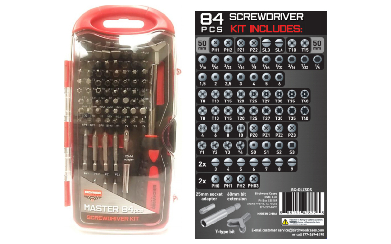 Birchwood Casey Deluxe Screwdriver Set, 84 Piece Kit, Red Handle BC-DLXSDS