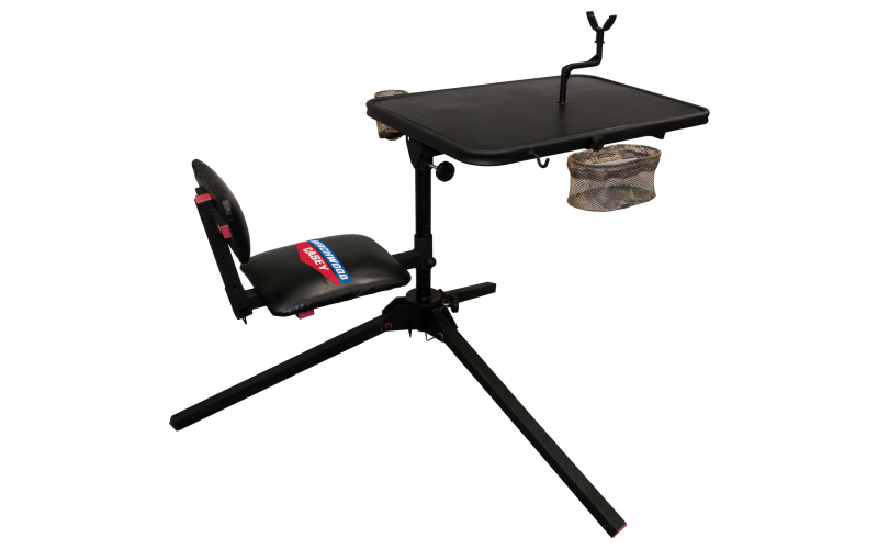 Birchwood Casey Xtreme Shooting Bench, Seat and Top Swivel Together or Independently 360 Degrees, 2 Shell Gear Pockets, Adjustable Rubber Coated Gun Rest, Interchangeable Accessories, Cup Holder, Gear Basket Gear Hook, Rated for 300LBS, Black BC-MSB500