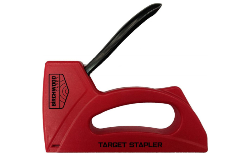 Birchwood Casey Target Stapler, Works on Cardboard or Plastic Targets, Compact Design, Staples Included, Red BC-STPLR