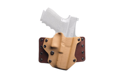 BlackPoint Tactical Leather Wing OWB Holster, Fits Glock 19/23/32, Right Hand, Coyote Kydex & Chocolate Leather, with 1.75" Belt Loops, 15 Degree Cant 100203