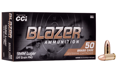 Blazer Ammunition Blazer Brass, 9MM, 124 Grain, Full Metal Jacket, 50 Round Box 5201
