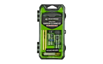 Breakthrough Clean Technologies Vision Series, Cleaning Kit, For 357/38/9MM, Includes Cleaning Rod Sections, Hard Bristle Nylon Brushes, Jags, Patch Holders, Cotton Patches, Durable Aluminum Handle And Mini Bottles of Breakthrough Military-Grade Solvent And Battle Born High-Purity Oil BT-ECC-9