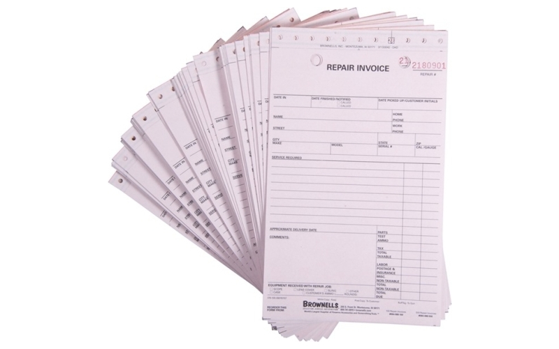 Brownells Repair record/invoice 3-part form 500 pack