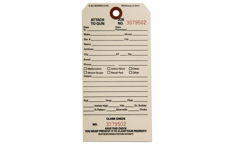 Brownells Cc-1 single stub claim checks 500 pack
