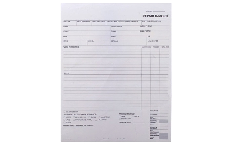 Brownells Repair invoice 2-part forms 500 pack