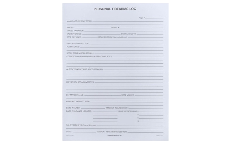 Brownells Personal firearms log 25 pack