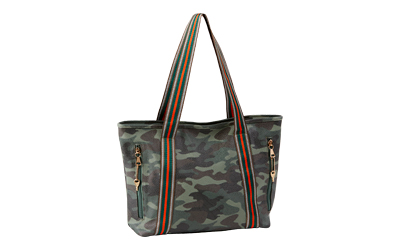 Bulldog Cases Tote Style Purse, Black/Green/Brown Camo Pattern with Stripes, Universal Fit Holster Included BDP-049