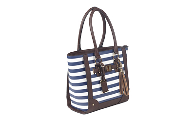 Bulldog Cases Tote Purse Holster, Fits Most Small Autos, Navy Blue and White Stripe Color, Leather BDP-050
