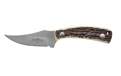 Camillus Western Crosstrail, Fixed Blade Knife, Plain Edge, Faux Stag Handle, Satin Finish, Silver Blade, 3.25" Blade Length, 7" Overall Length, 420 Stainless Steel Blade, Includes Nylon Sheath CAM-19161