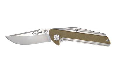 Camillus SEVENS, Folding Knife, Plain Edge, Tan and Silver G10/Stainless Steel Handle, Satin Finish, Silver Blade, 2.75" Blade Length, 7" Overall Length, AUS-8 Blade Steel, Liner Lock CAM-19195