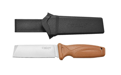 Camillus Swedge, Fixed Blade Knife, Plain Edge, Tan ABS Handle, Satin Finish, Silver, Chisel Point, 4.3" Blade Length, 8.5" Overall Length, 420 Stainless Steel Blade, Includes Polymer Sheath CAM-19627