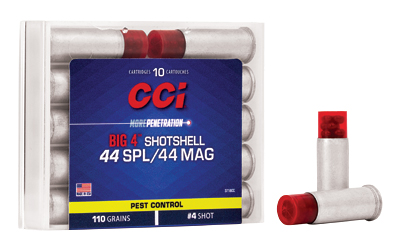 CCI Ammunition Shotshell, 44 MAG/44 Special, 110 Grain, Shotshell, #4 Shot Size, 10 Round Box 3718CC