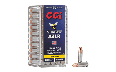 CCI Ammunition Stinger, 22LR, 32 Grain, Gilded Lead Hollow Point, 50 Round Box 50