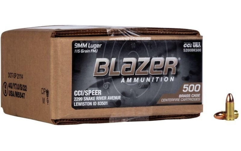 Blazer 9mm luger 115gr fmj blazer brass 500rd box loose ammo 500rd
