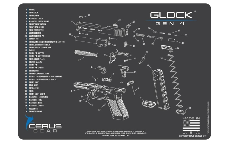 Handgun 12x17 3mm promat for glock g4 schematic char gray